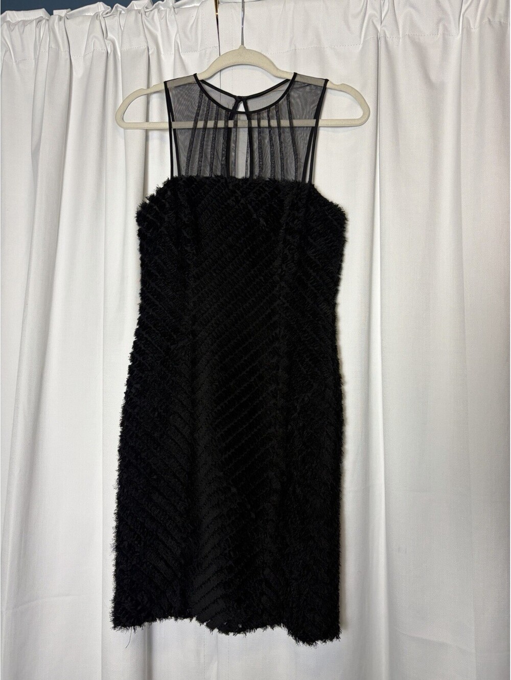 Vintage Y2K Nicole Miller Collection Black Fringe Fuzzy Cocktail Dress Size 6